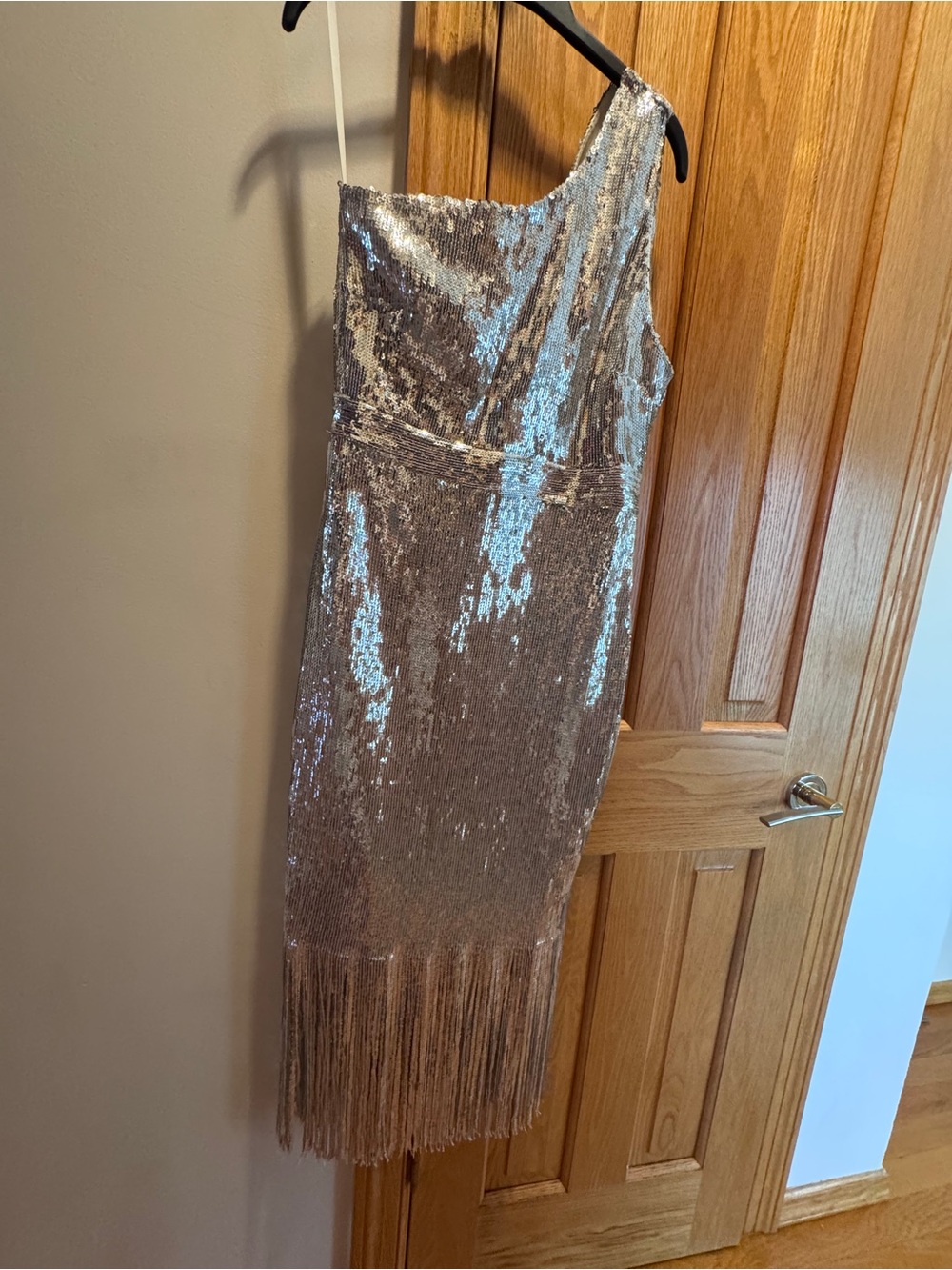 Sequin One-Shoulder Fringe Cocktail Dress